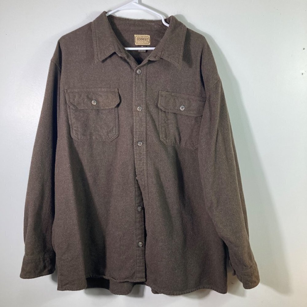 Mens Schmidt Workwear Brown Cotton Chamois Button LS Shirt‎ 2X